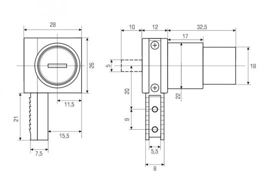 Замок витринный 601 c кнопкой (2 винта) мастер